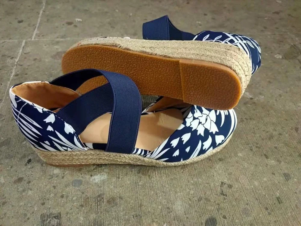 Sandals for Women Summer 2022 Casual Wedge Ladies Shoes New Pointed Toe Closed Toe Hemp Heel Slip On Beach Footwear Sandalias