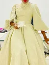 Simple Round-Neck Puff Sleeve Empire A-Line Midi Dress