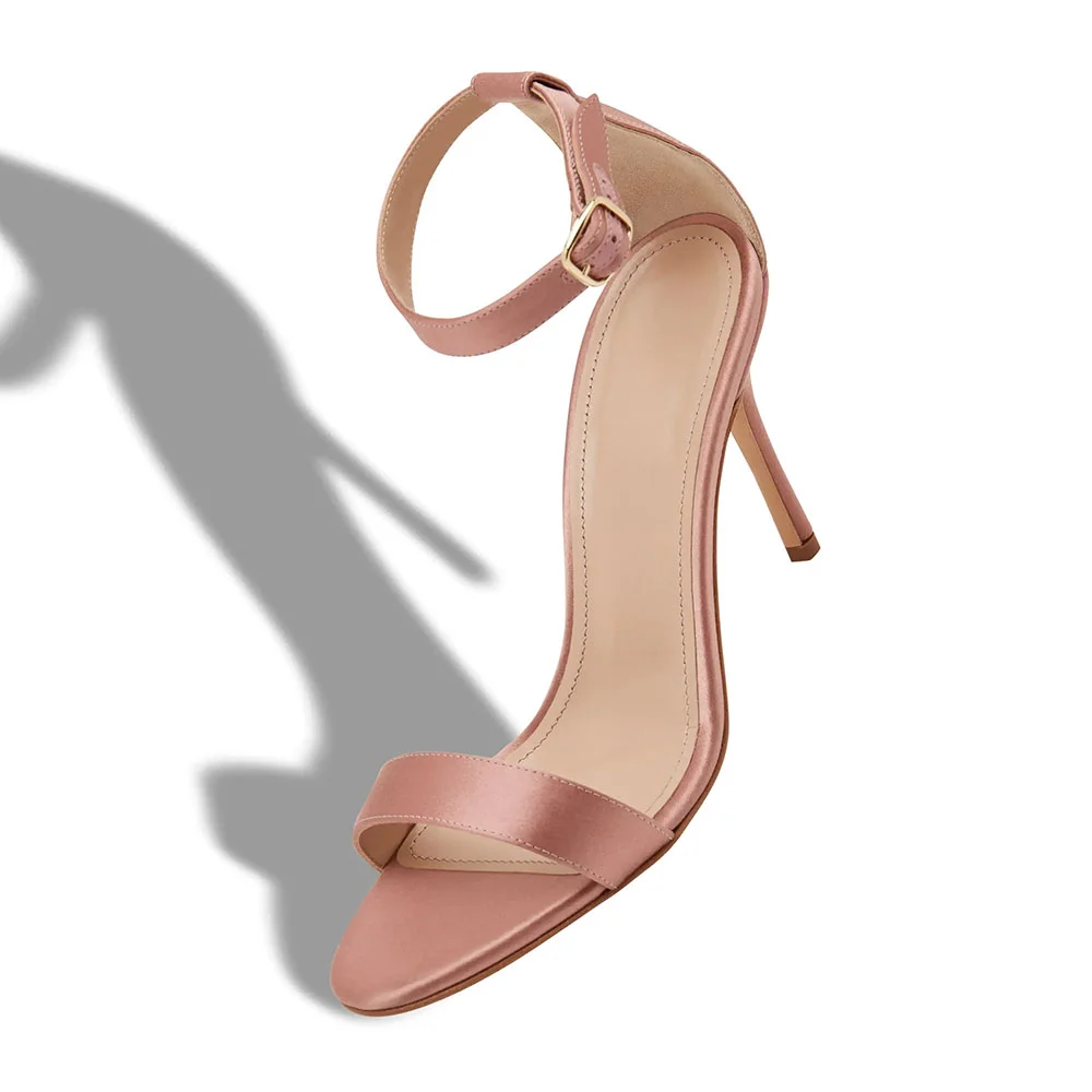 Women's Round Toe Ankle Strap Buckled High Heel Pink Sandals