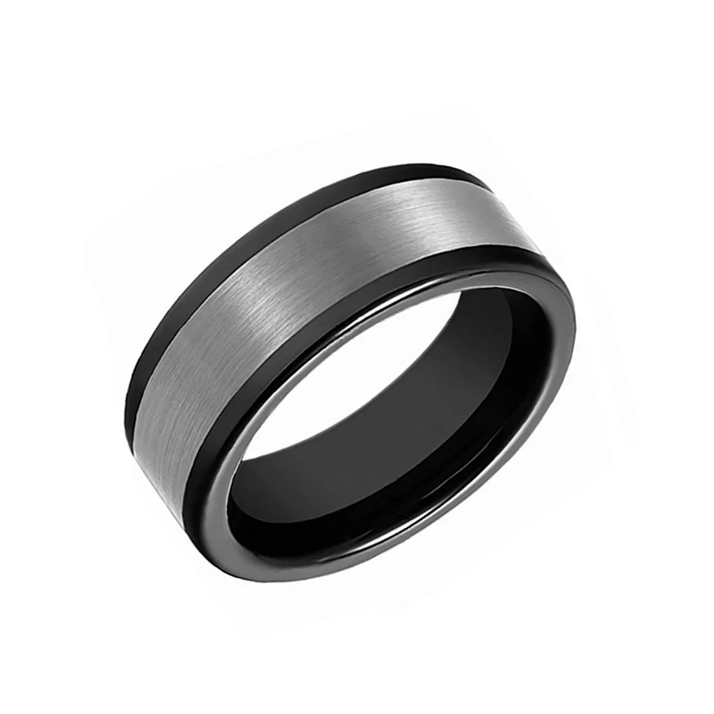 6MM 8MM Men Flat Black Tungsten Carbide Rings Brushed Silver Finish