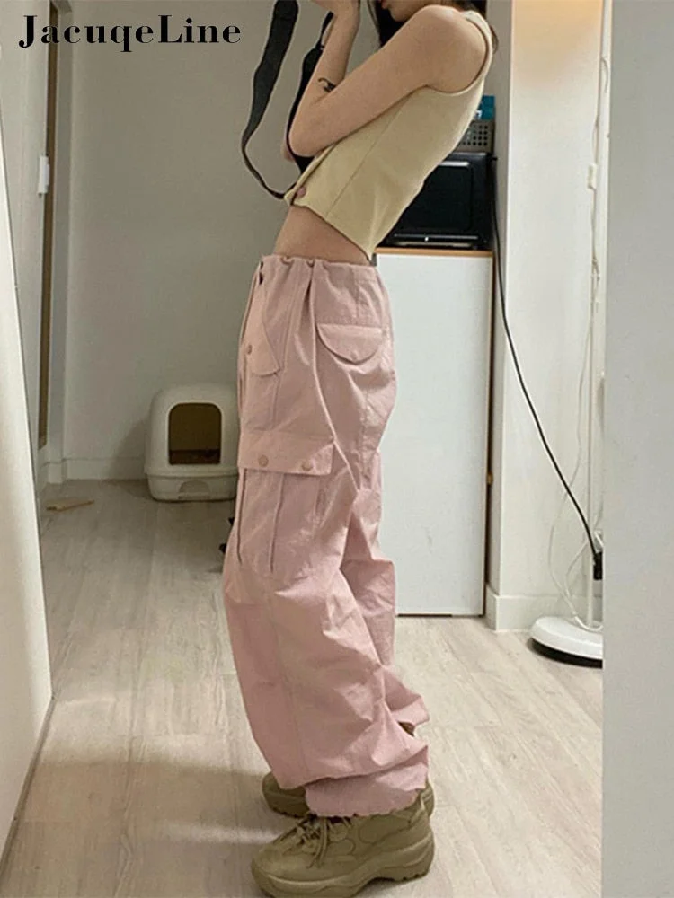 Jacuqeline 2022 Casual Drawstring y2k Pants Cargo Women Low Waist Loose Baggy Joggers Trousers harajuku Wide Leg Sweatpants