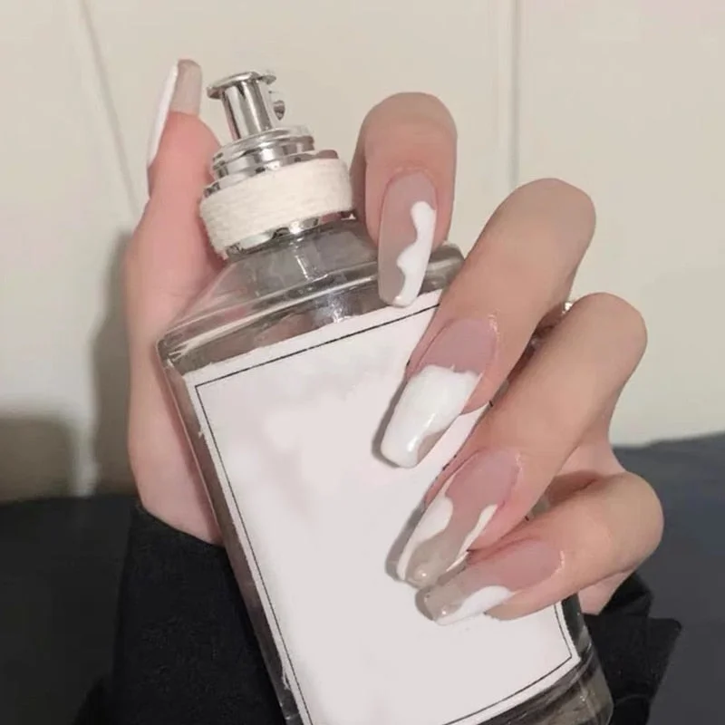 24pcs Peach Pink Full Cover Fake Nails Art Tools Press on Ballerina Acrylic for False Nail Tips with Glue Women Girls Nail Decor-Nail Inspo