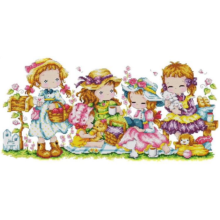 Joy Sunday - Happy Girl - 14CT 2 Strands Threads Printed Cross Stitch Kit - 54x29cm(Canvas)