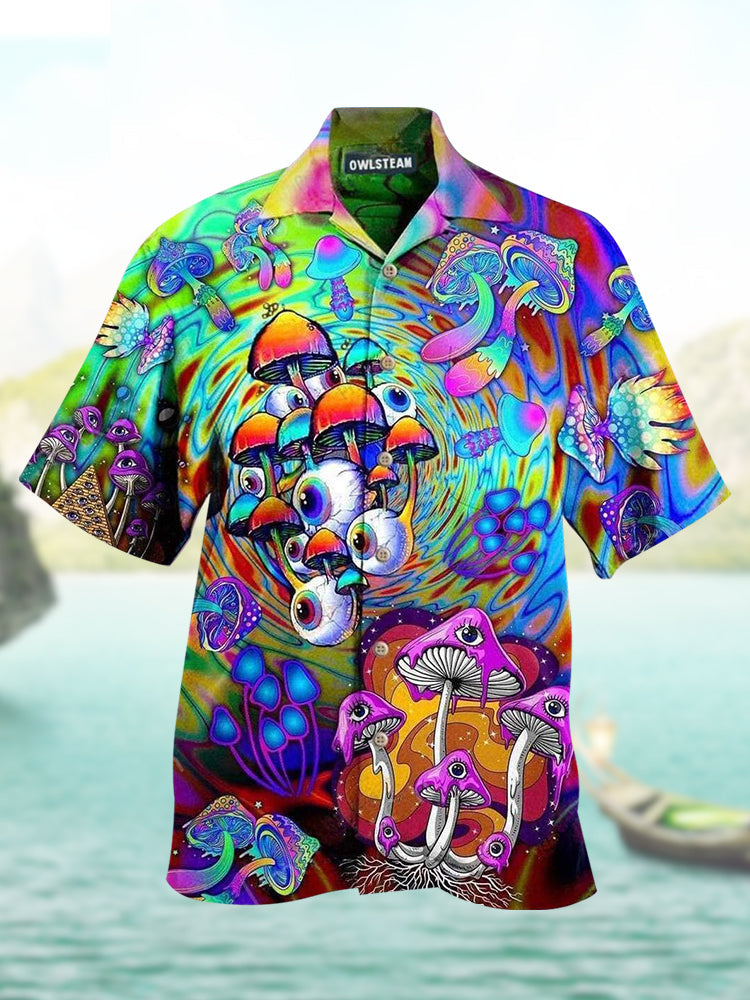 Casual Colorful Mushroom Men's Large Short Sleeve Shirt PLUSCLOTHESMAN