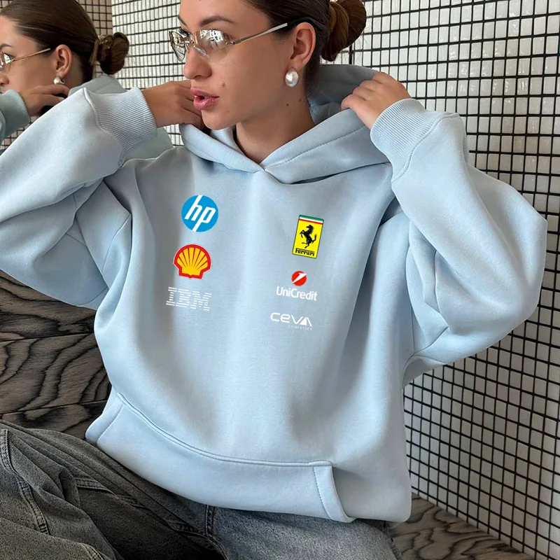 Women's Loose Casual Racing Print Hooded Sweatshirt