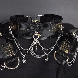 pornhint Pornhint Made to your size /Black sky Set / collar + cuffs / pet play necklace / fancy bdsm / goth / alt