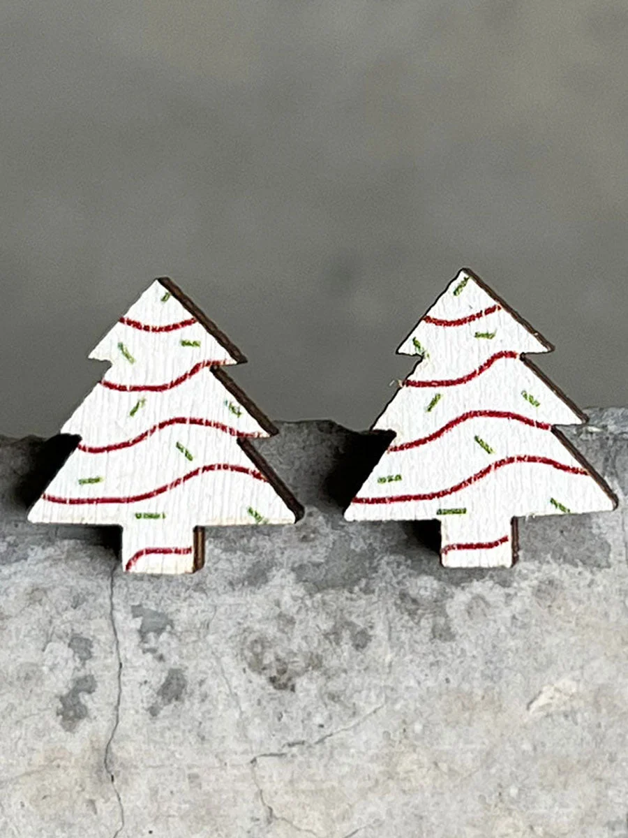 Christmas Tree Wooden Earrings