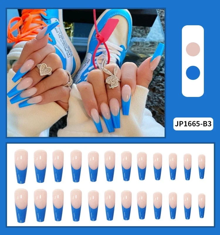 Fashion 24pc/set 10 Sizes Fake Nails Full Cover French False Nail Tips With Double-Sided Nail Adhesive Tab Press On Nails Art-Nail Inspo