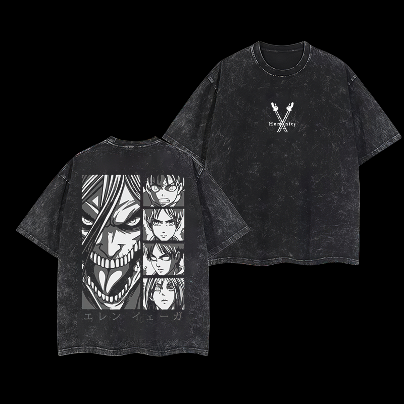 Attack on Titan  Printed Men's Washed T-Shirt