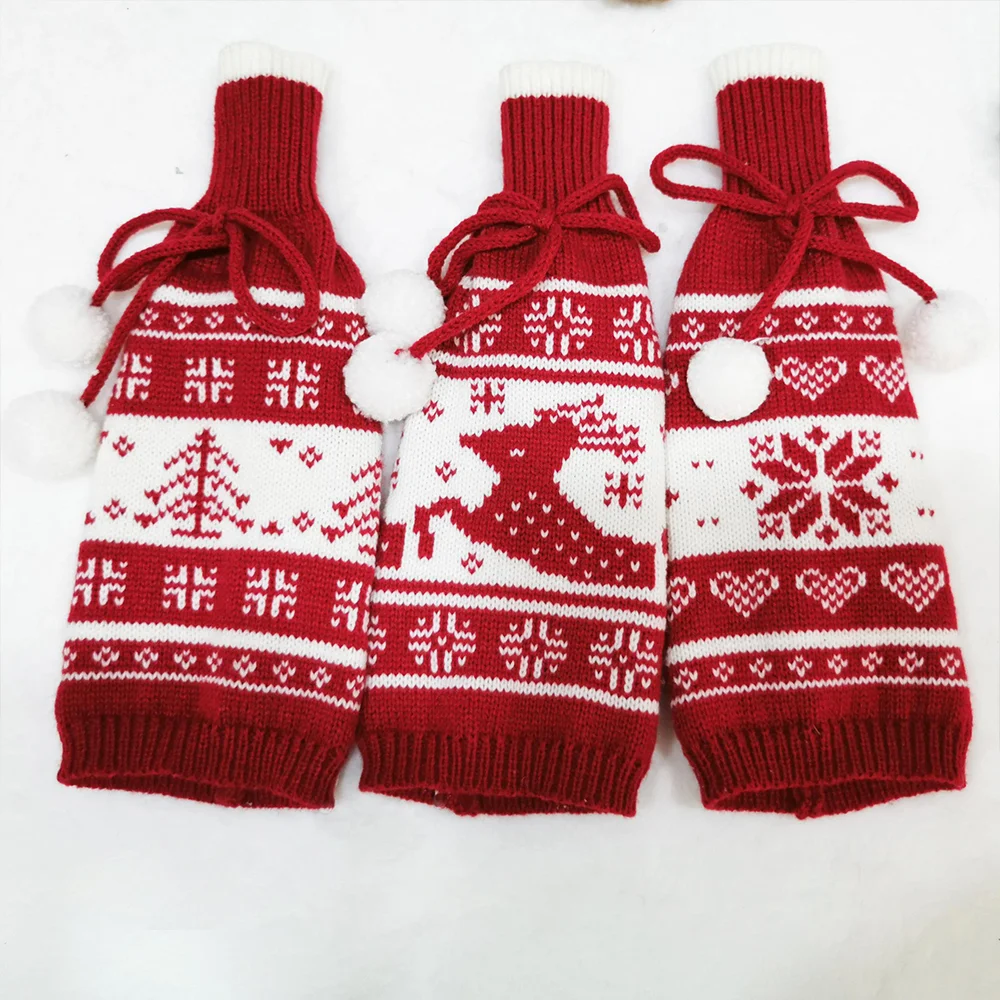 Christmas creative snowflake knitted wine bottle set decoration