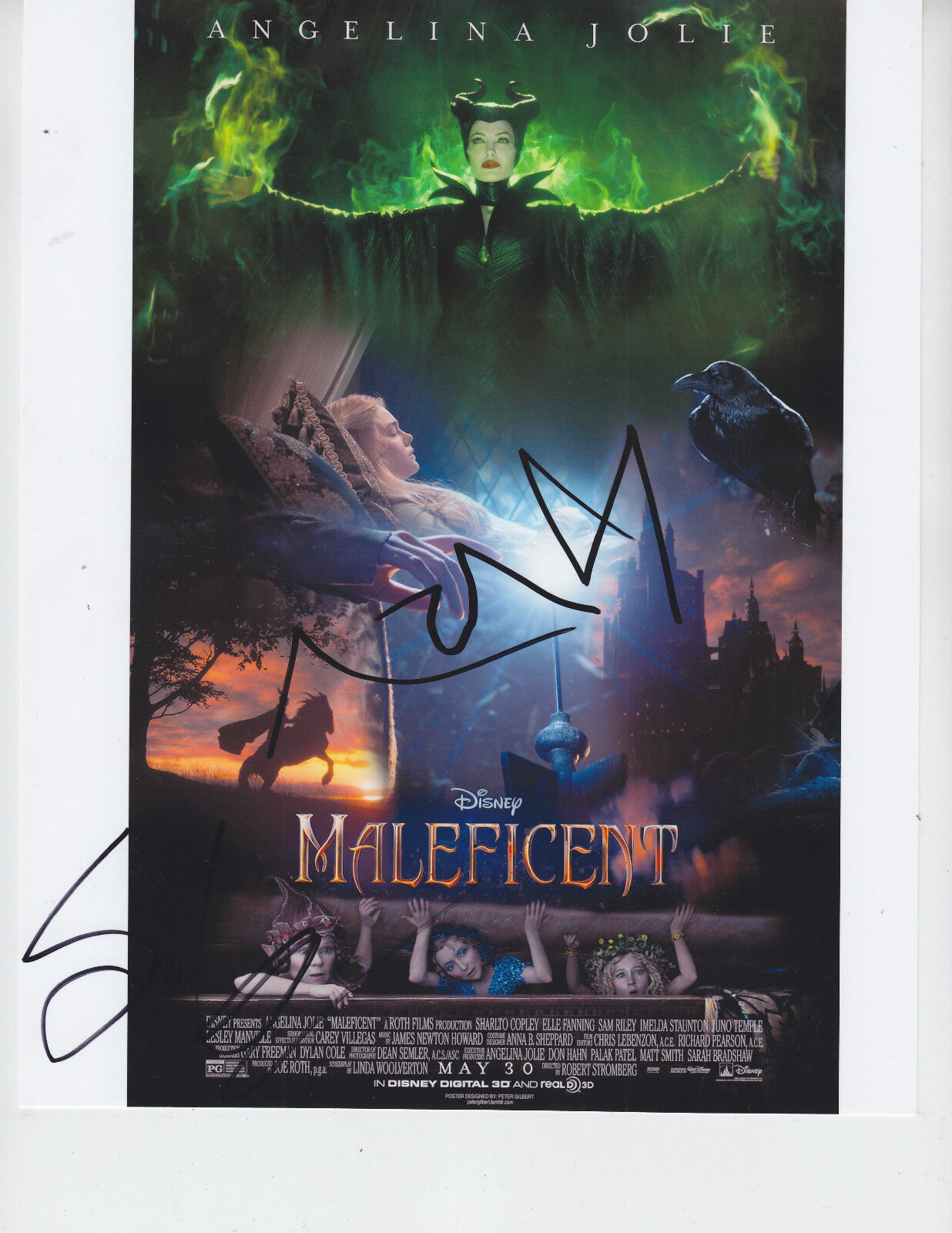 Angelina Jolie Sharlto Copley - MALEFICENT - signed 8x10