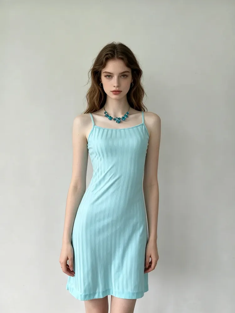 Light mint blue simple striped slip dress