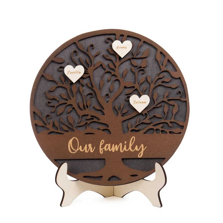 Engraved Family Tree Sign Custom 3 Names Wooden Plaque Home Decoration
