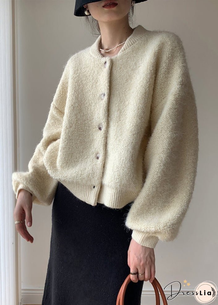 Loose Beige Button Solid Thick Wool Knit Coats Winter
