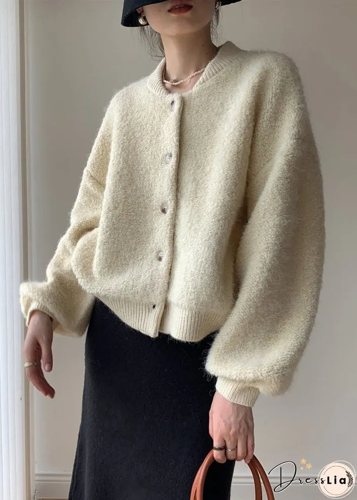 Loose Beige Button Solid Thick Wool Knit Coats Winter