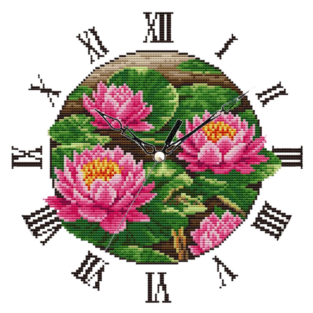 

Pink Red Lotus - 14CT Stamped Cross Stitch - 28*28cm, 501 Original