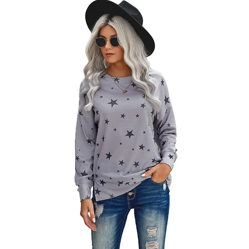 Women's Fashion Pentagram Sweatshirt Tie Dye Round Neck Long Sleeves