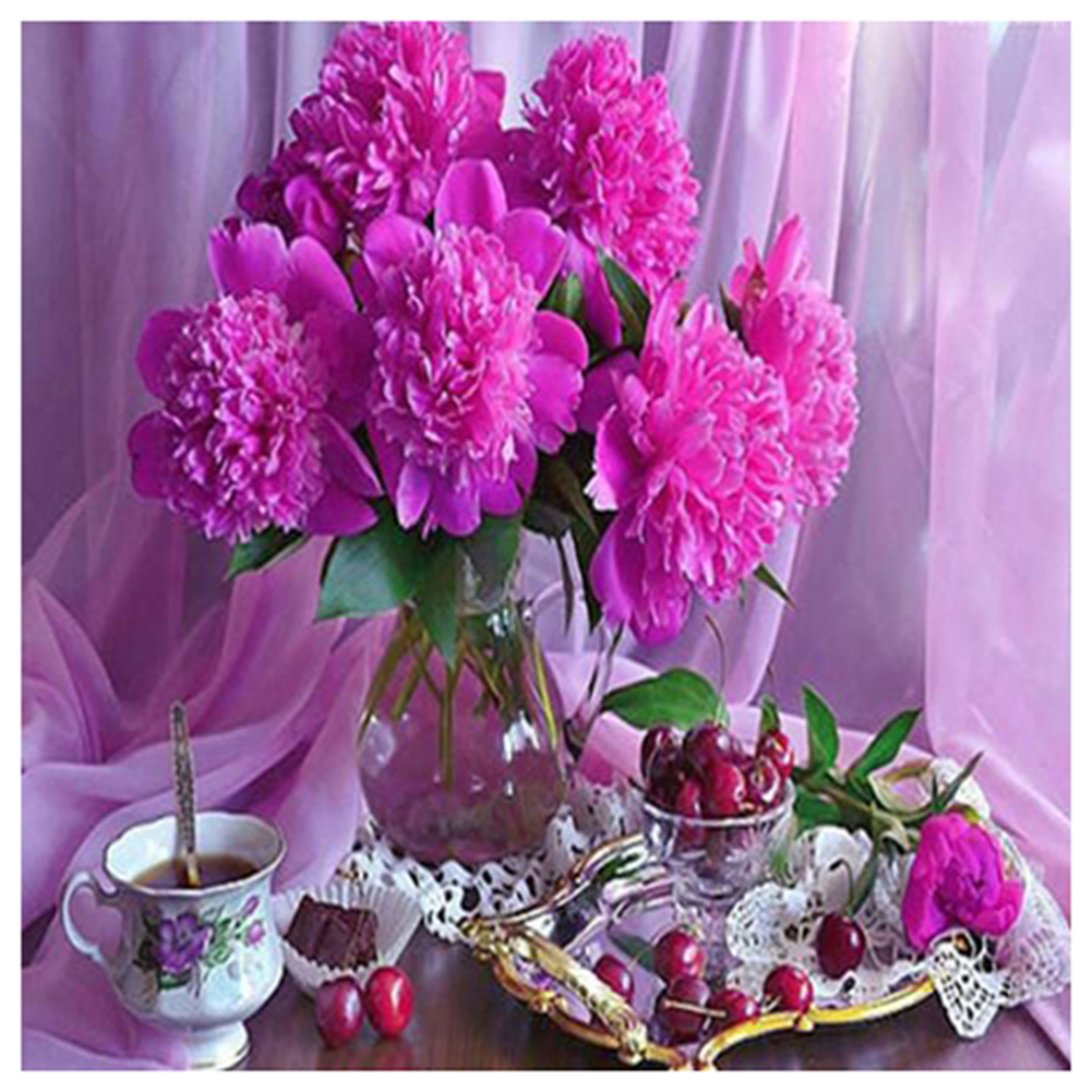 

30*30CM - Round Drill Diamond Painting - Flowers on the table, 501 Original