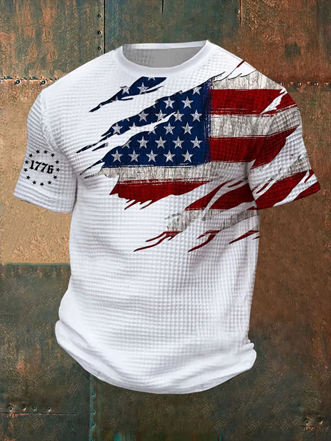 Men's Vintage Flag Design Independence Day Waffle T-Shirt