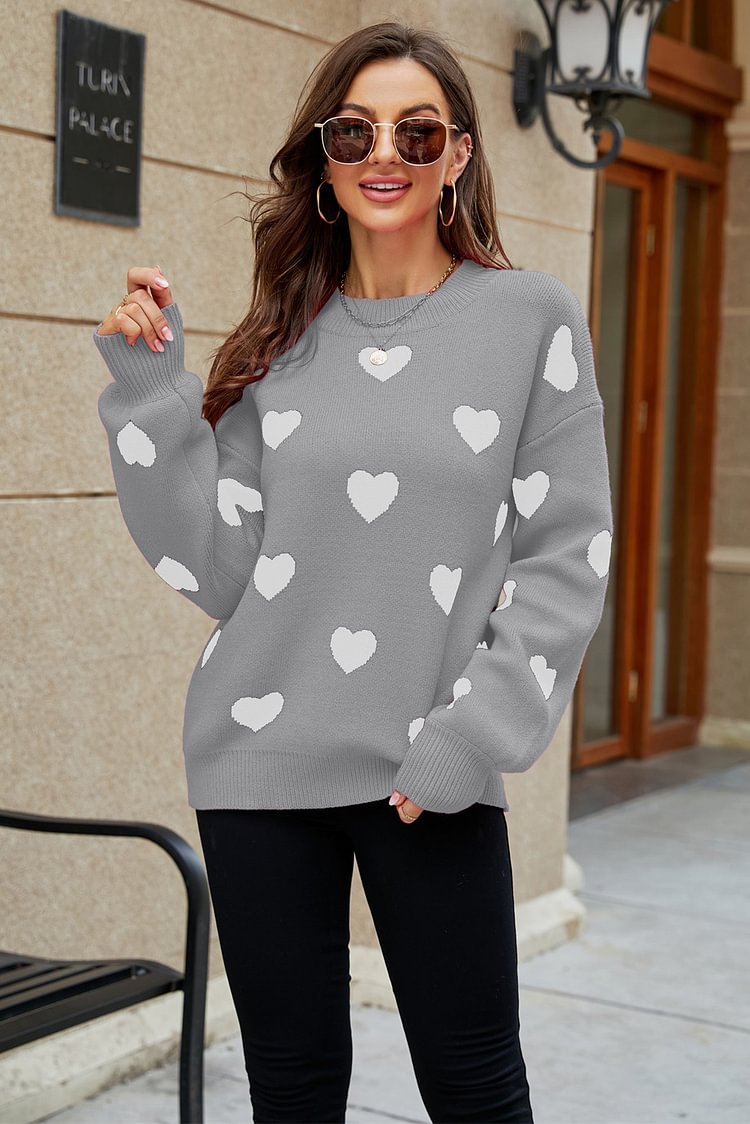 Knit Heart Loose Pullover Sweater Top