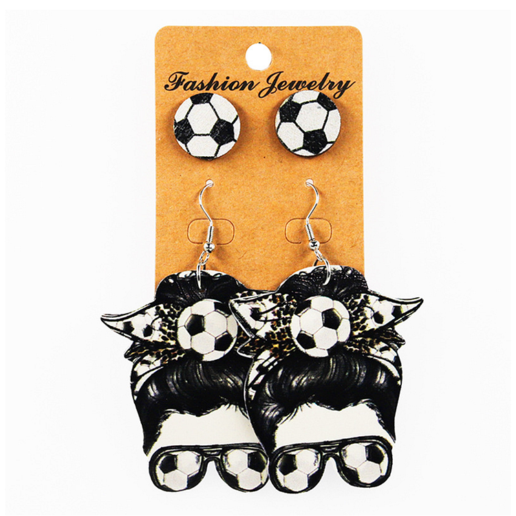 World Cup Ball Leather Earrings Football Basketball Rugby Baseball Wooden Earrings Girls Leather Earrings Set-Annaletters