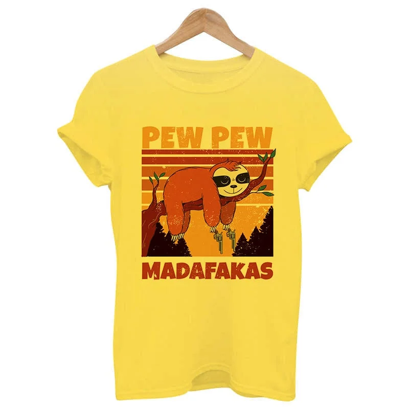 Murderous Black Cat With Gun Funny White T Shirt Pew Pew Madafakas Print Oversized T-shirt Women Short Sleeve Top Female Tshirt