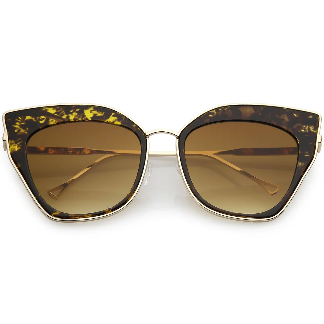 Oversize Pointed Cat Eye glasses Slim Metal Nose Bridge Neutral Square Lens 58mm