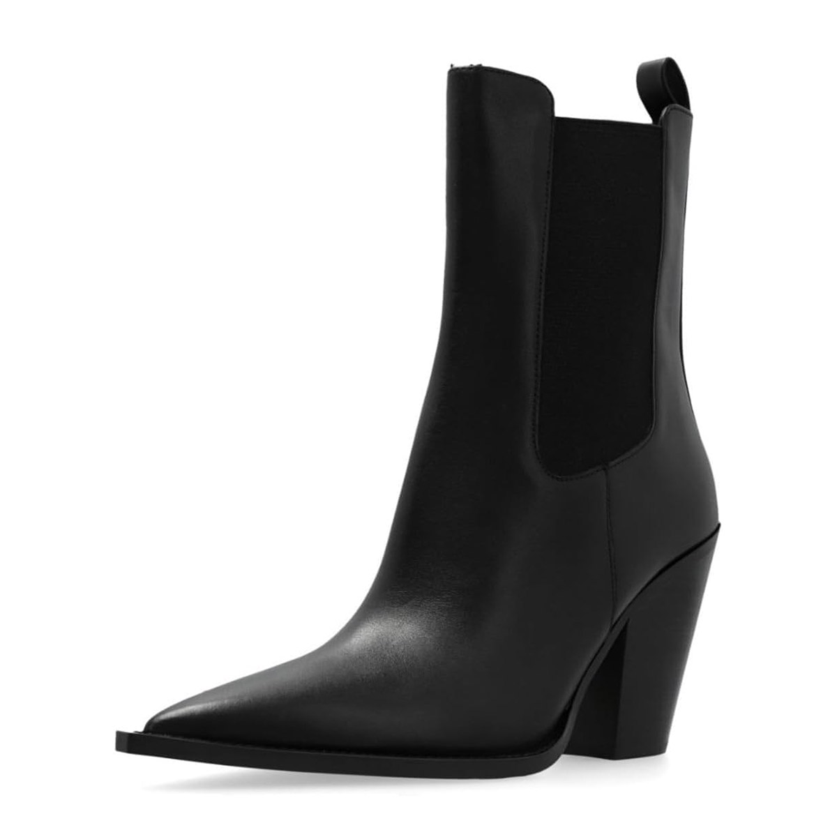 Black Vegan Leather Pointed Toe Chunky Heel Chelsea Boots Women Nicepairs