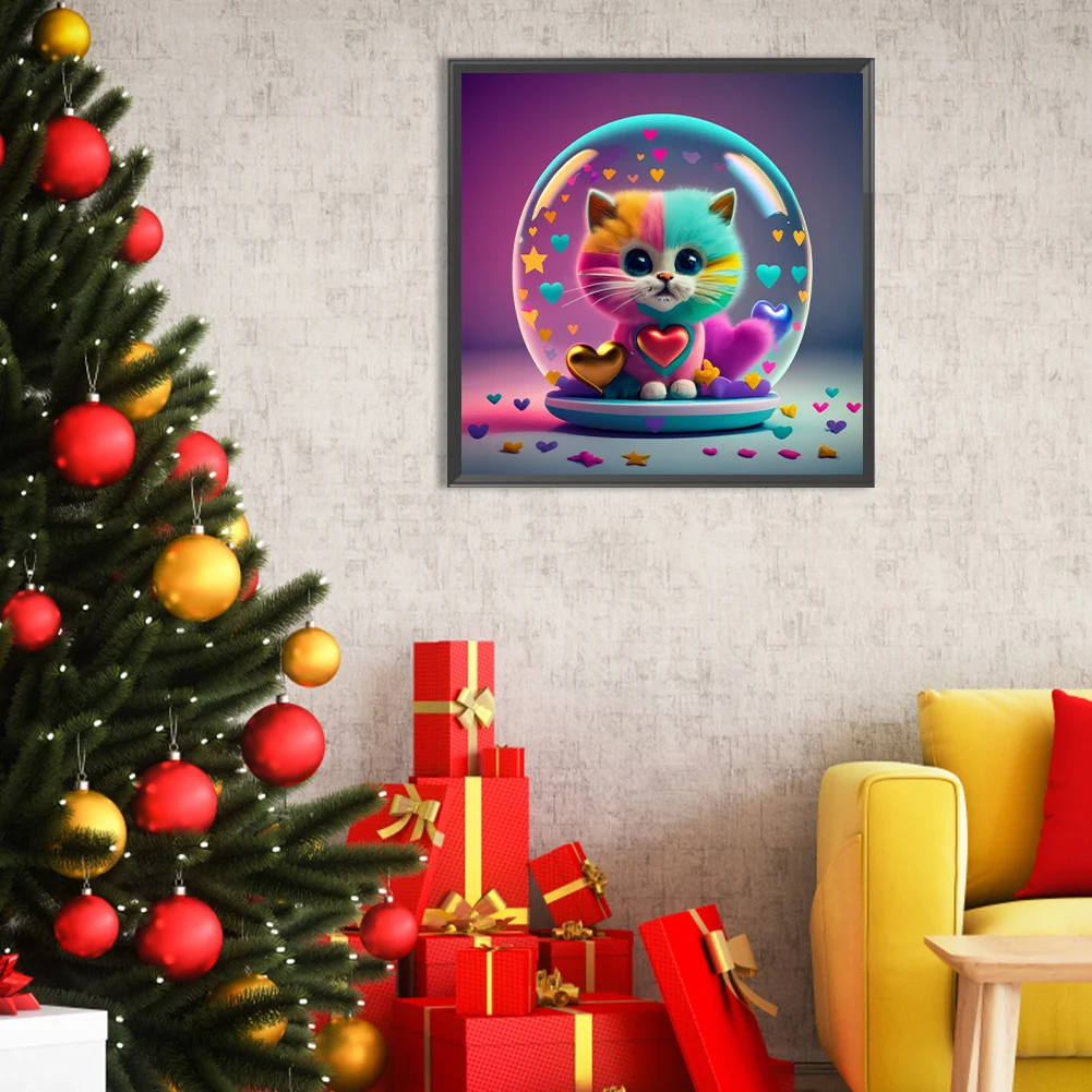 Partial AB Diamond Painting - Full Round Drill - Love Colourful Cat(Canvas|35*35cm)