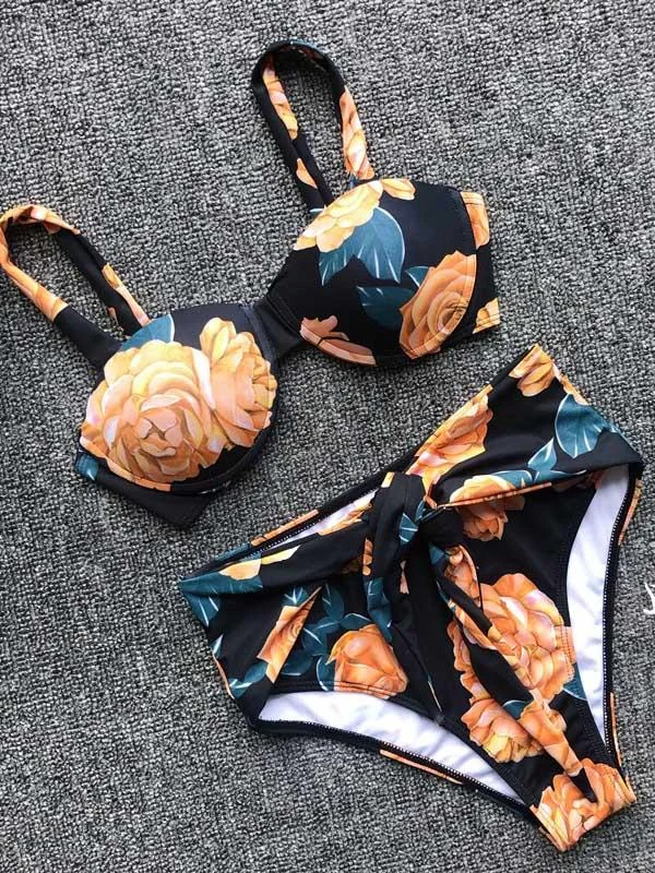 Pretty Knot Floral Steel Prop Bikinis Swimsuit