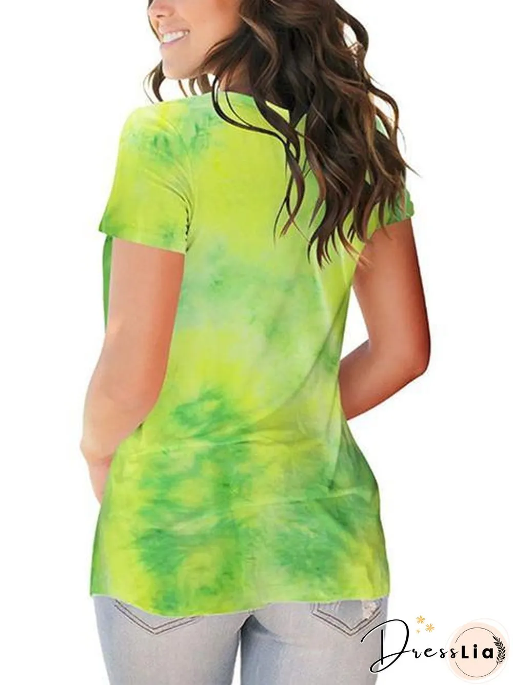 Tie-Dye Print V-Neck Loose T-Shirt