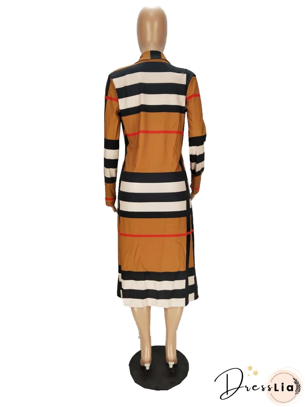 Women's Plaid Print Long-sleeved Lapel Long Coat