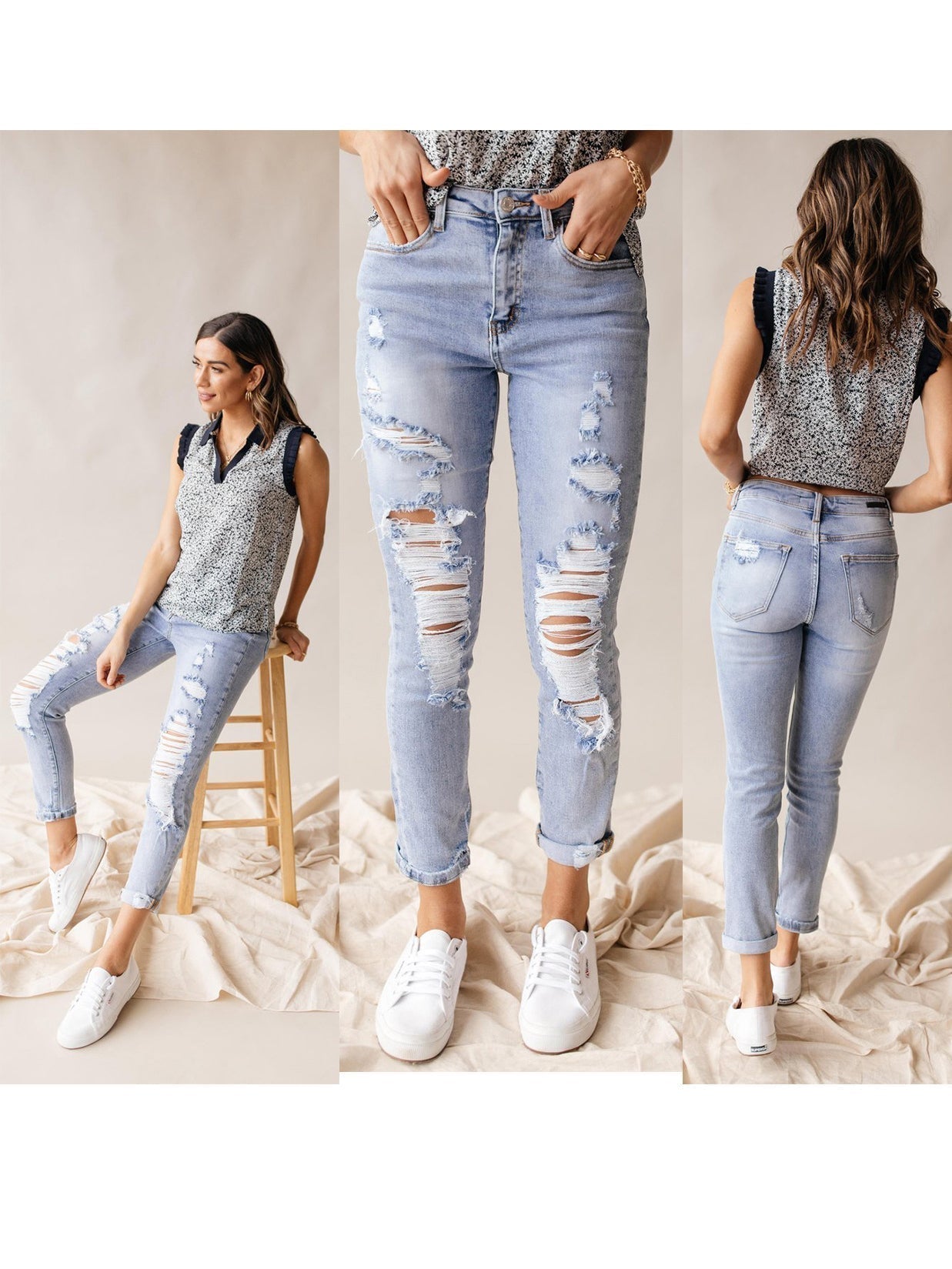 High Waist Distressed Skinny Jeans