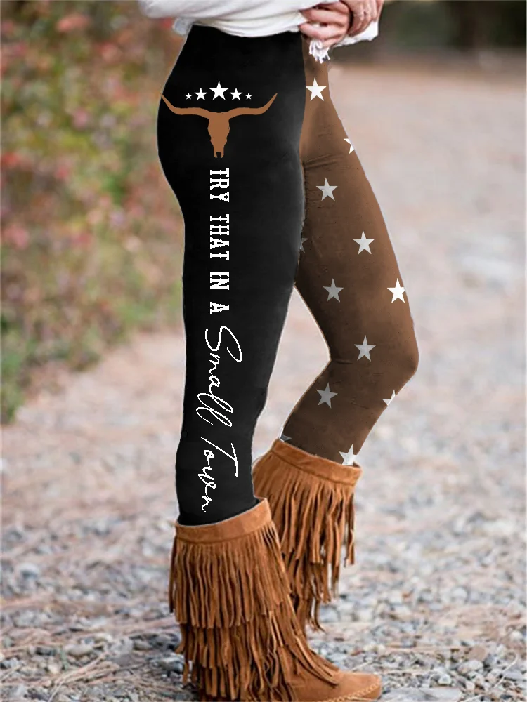 Try That in A Small Town Bull Skull Flag Inspired Leggings