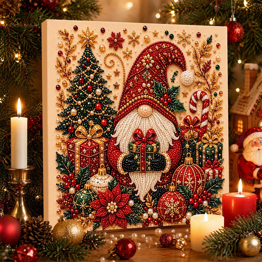 Framed Pearl Painting Kit Christmas Gnome 7.87x7.87in