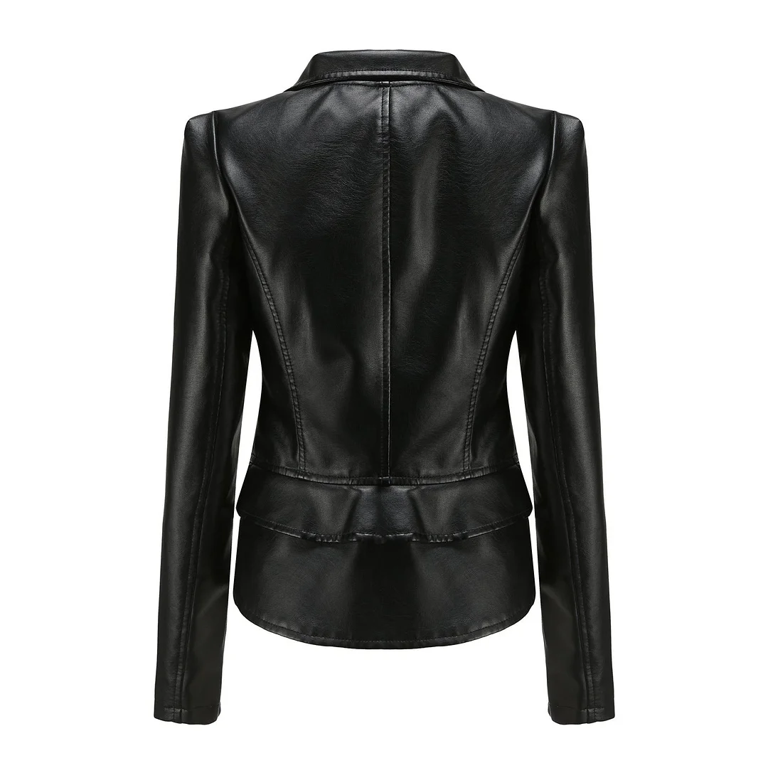 Woman Zipper Detachable Leather Jacket