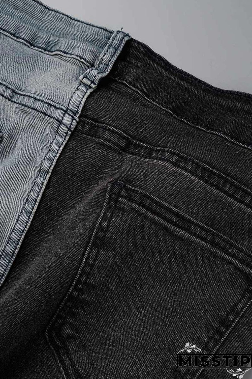 Black Casual Patchwork Contrast High Waist Regular Denim Jeans