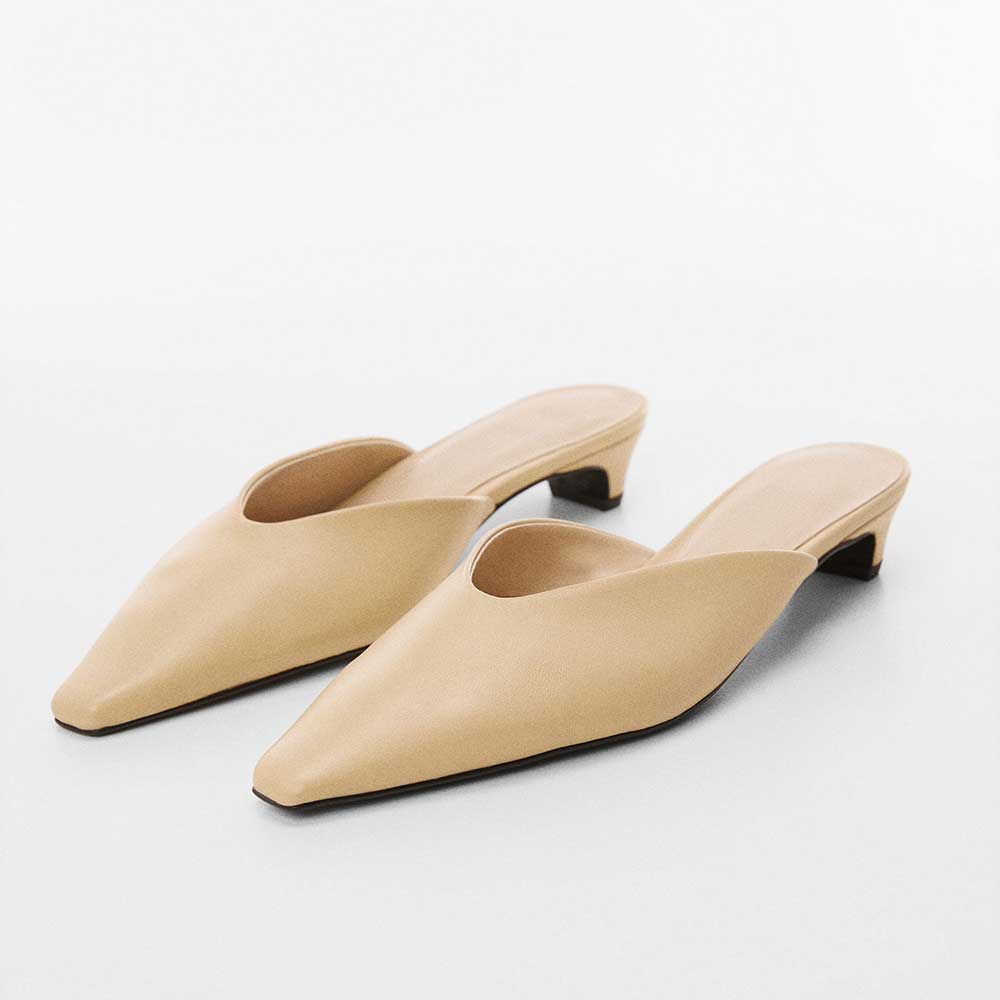 Beige Snip Toe Cone Heel Slip On Mules for Women Nicepairs