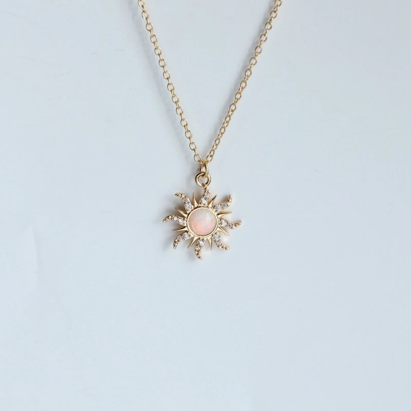 Copper Gold Plated Casual Minimalist Inlay Sun Artificial Opal Zircon Rings Earrings Necklace