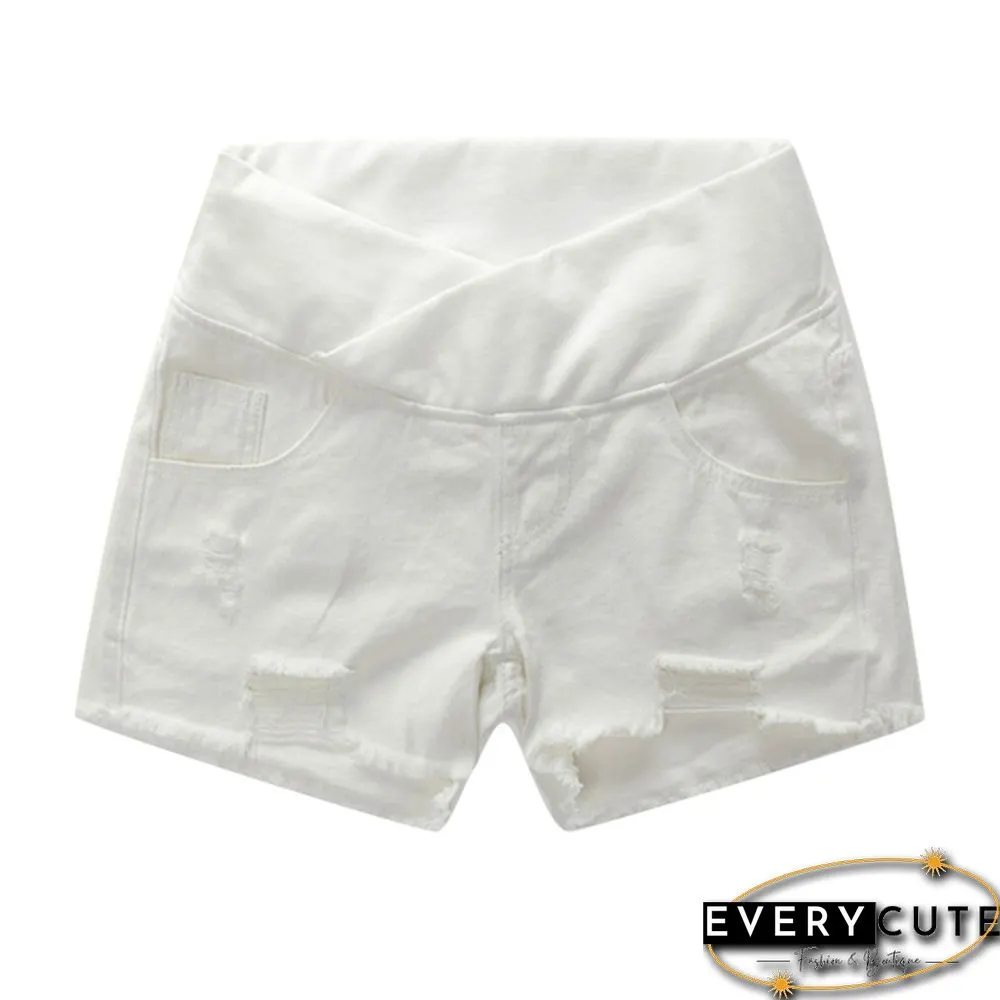 Pregnant Women's Ripped Hole Loose Denim Maternity Shorts Summer Casual Belly Clothes