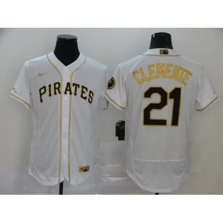 Men's Pittsburgh Pirates #21 Roberto Clemente White Golden Flex Base Stitched MLB Jersey