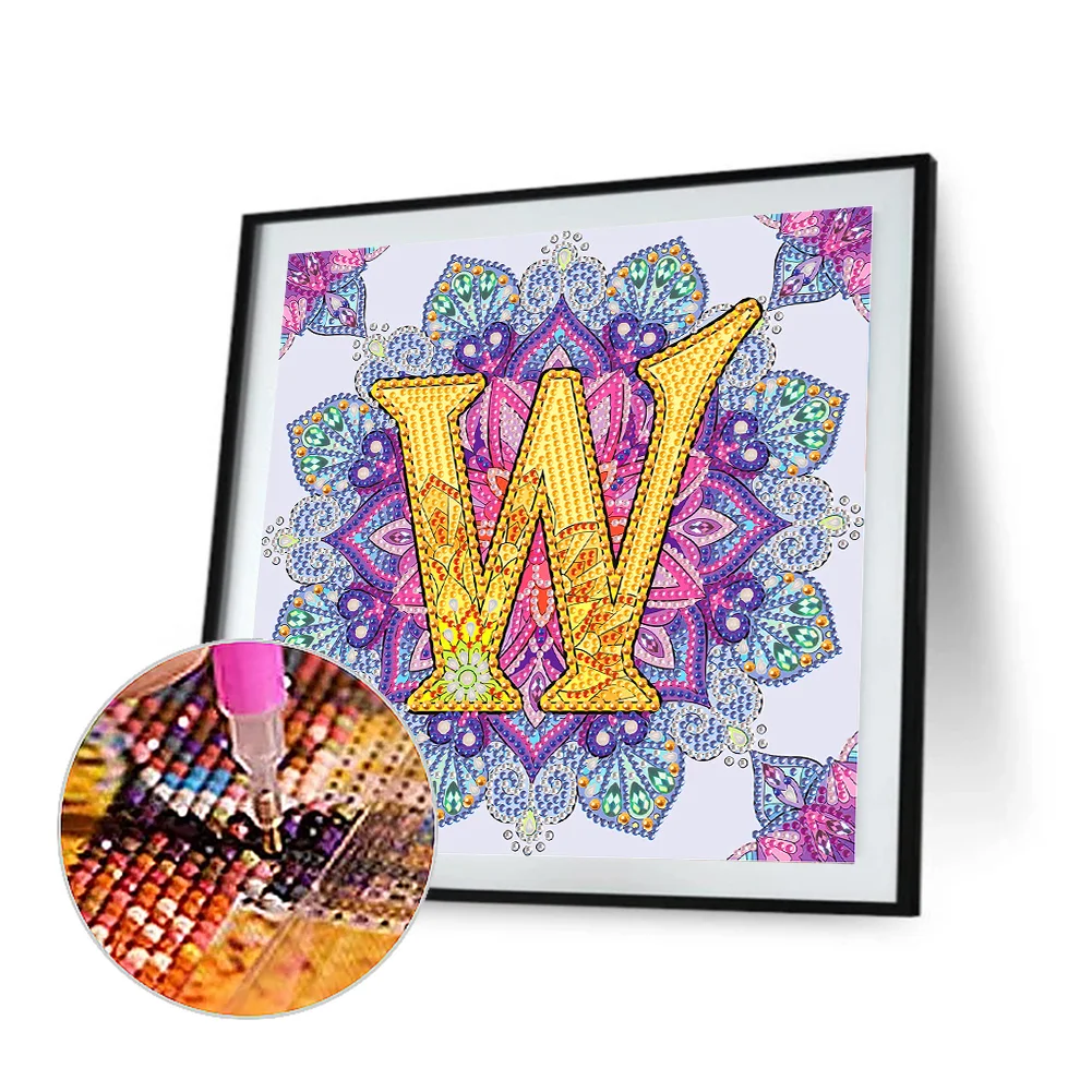 Special Shape Diamond Painting 30*30cm - W Letter Mandala
