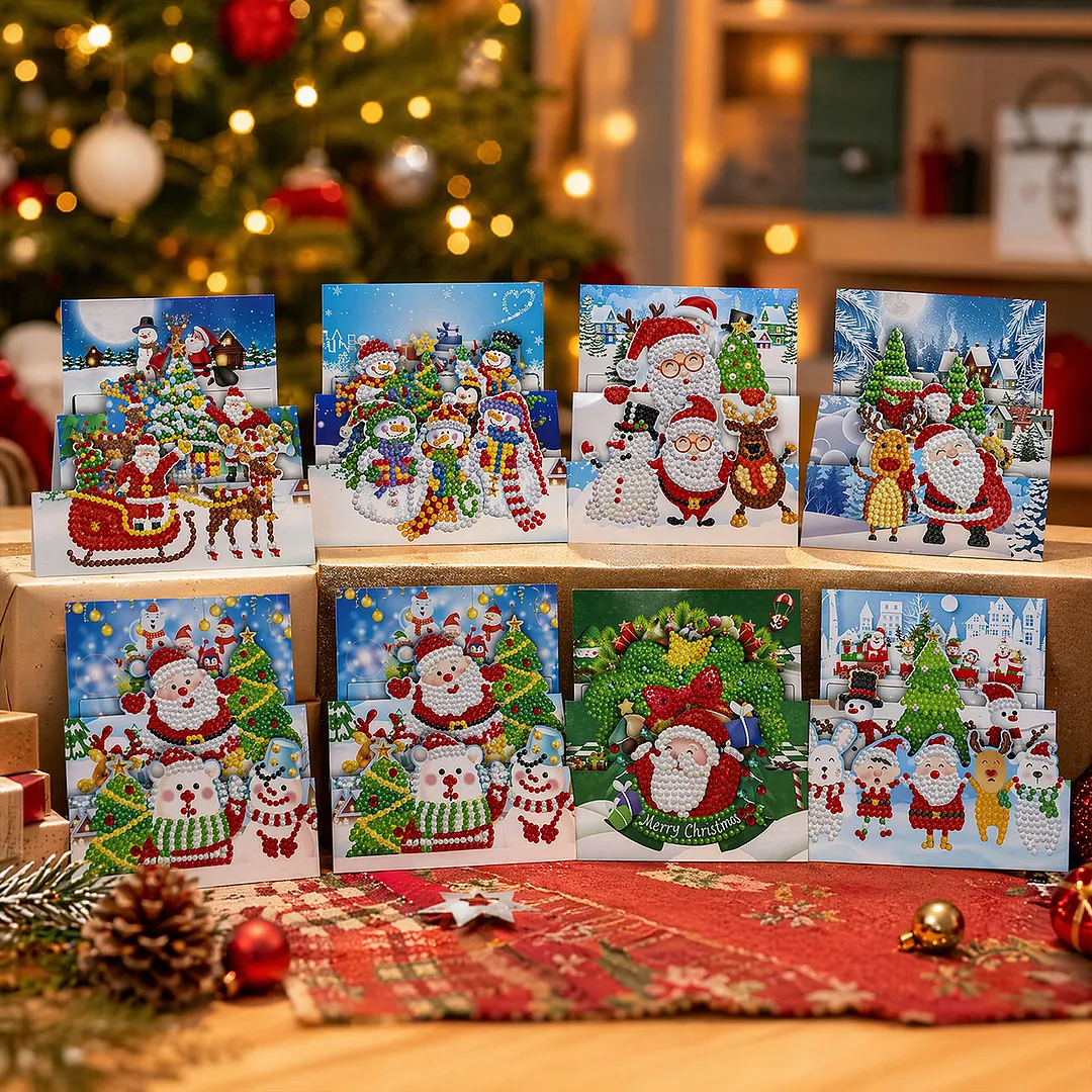 8PCS Santa Claus DIY Diamond Painting Greeting Card Kits with Envelopes Diamond Art Greeting Cards Diamond Art Cards Kits for Adults DIY Crafts Family Friend Gifts