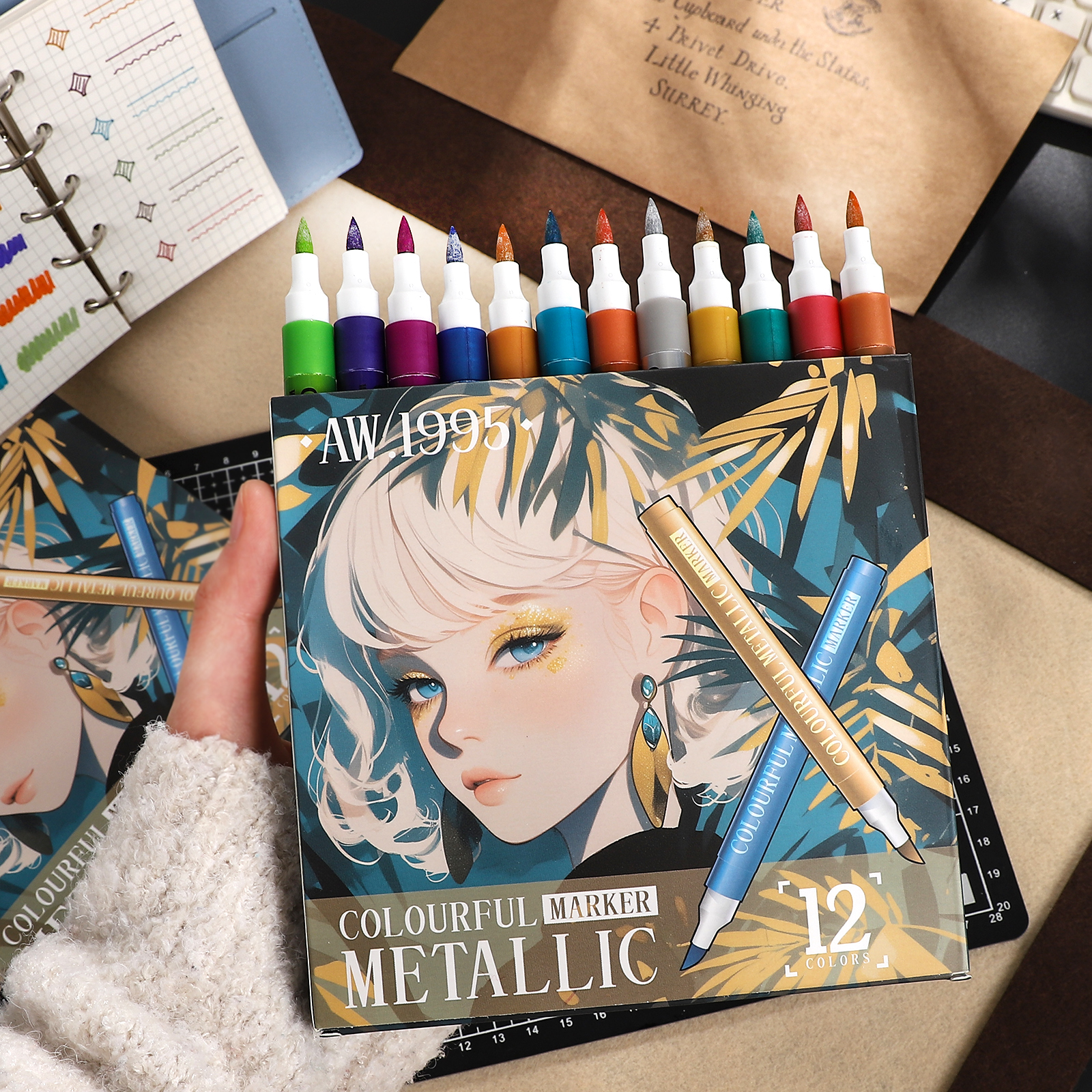 페인팅 펜 - 12개/박스 메탈릭 아크릴 마커 펜 소프트 팁 모델