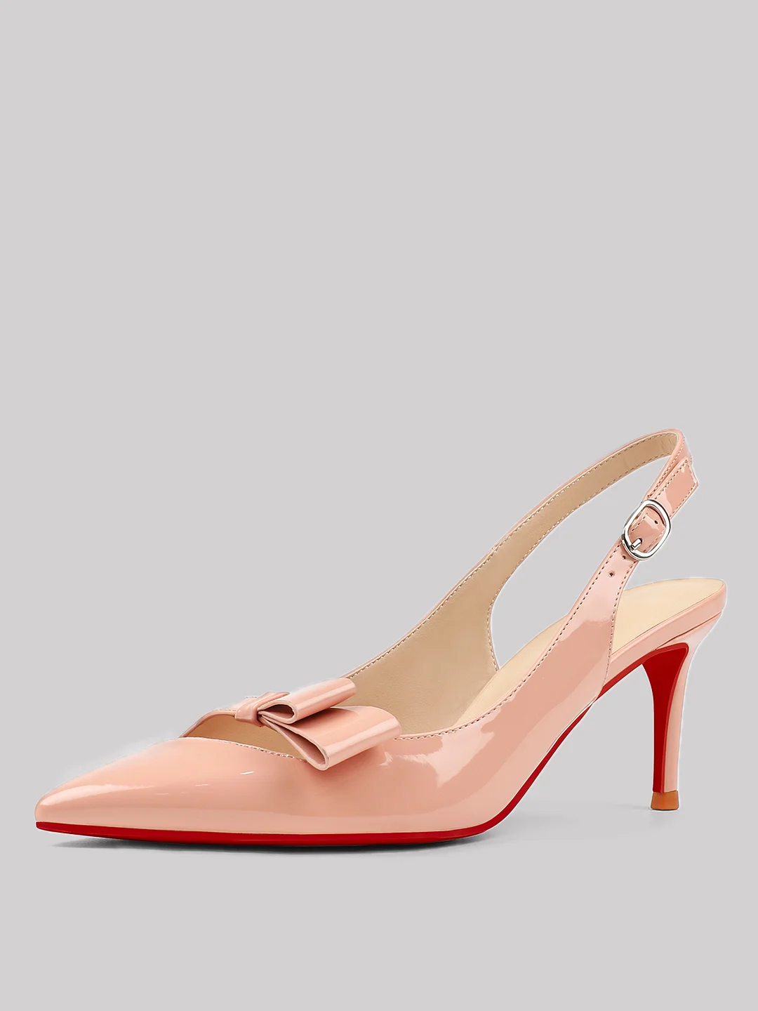 65mm Women's Pointed Toe Kitten Heel Slingback Pumps for Wedding Red Bottom Patent Heels