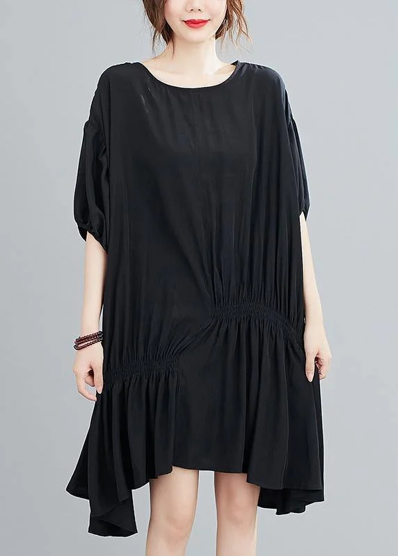 DIY o neck asymmetric summer dress for women black Dress