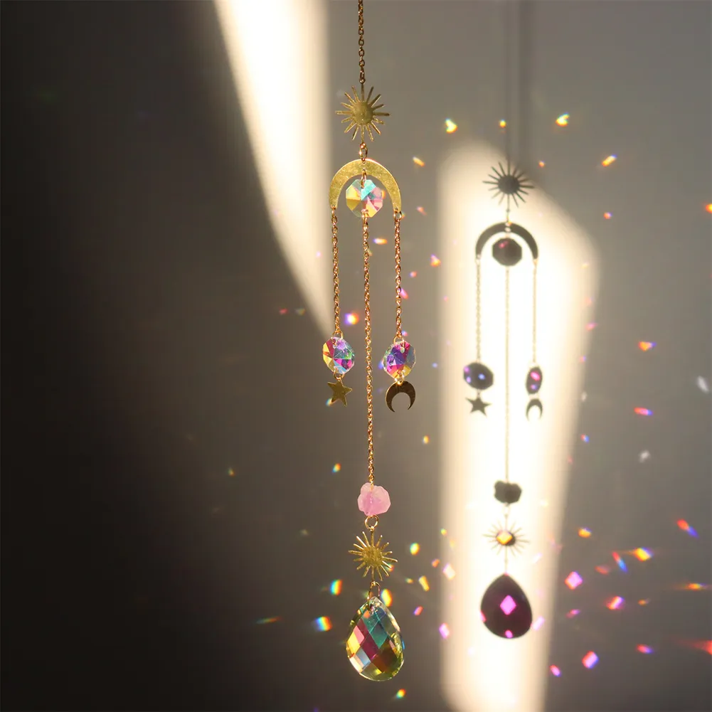 Crystal Wind Chime Star Moon Prism Hanging Pendant Home Garden Decor (A)