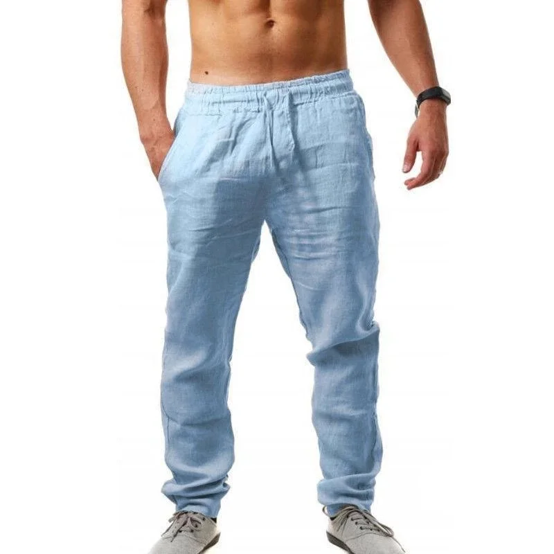 Men's Linen Pants Men's Hip-hop Breathable Cotton And Linen Trousers Trend Solid Color Casual Pants、、URBENIE
