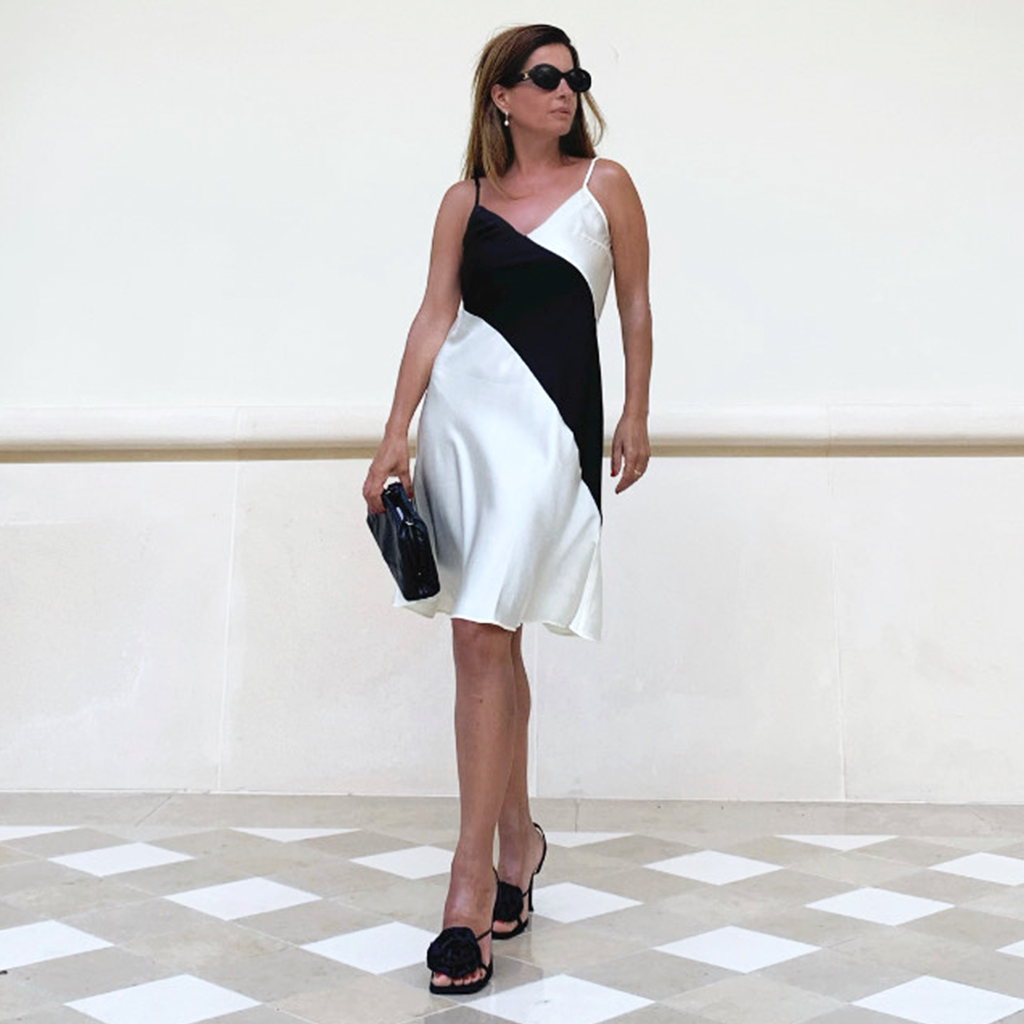 Black And White Patchwork Silk Nightgown REAL SILK LIFE