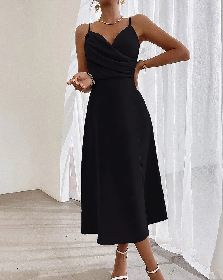 V-neck Strappy Slit Midi Dress